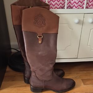 Franco Sarto Clarity Two-Toned Brown Leather Riding Boots Size 7M